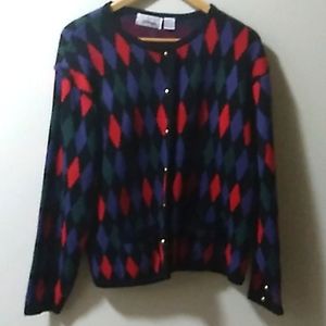 🔴 Vintage Worthington 80s Classic Print Sweater Cardigan XL